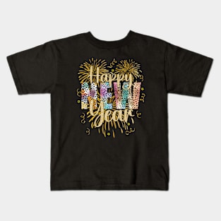 New Year's Eve Happy New Year 2024 Party Leopard Kids T-Shirt